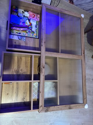 Mesa centro madera y cristal con cajones