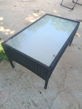 Mesa pequeña jardín/terraza cristal y mimbre