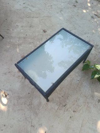 Mesa pequeña jardín/terraza cristal y mimbre