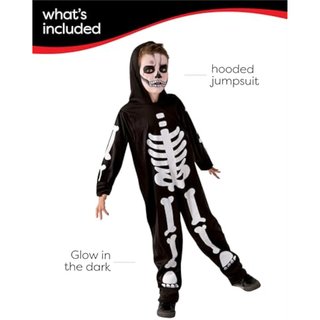 Rubies Disfraz Esqueleto para niños, Jumpsuit con estampado esqueleto brilla en la oscuridad, Oficial Halloween, Carnaval, Navidad