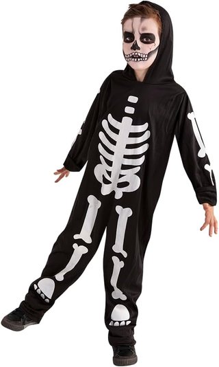 Rubies Disfraz Esqueleto para niños, Jumpsuit con estampado esqueleto brilla en la oscuridad, Oficial Halloween, Carnaval, Navidad