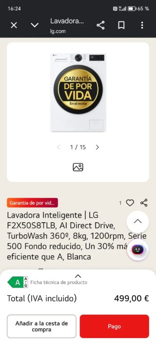 Lavadora LG 8KG Nueva