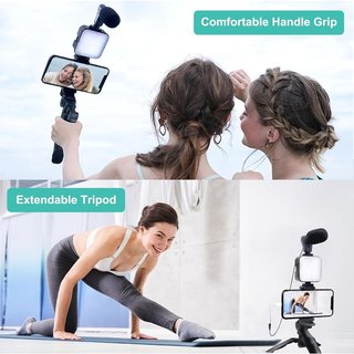 Microfono con soporte + luz KD-49/20 Kit de vlogging para iPhone, Android con trípode, 36 luces LED