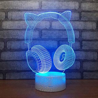 Lámpara Led Auriculares de música, 3D Luz de Noche para Niños, LED Luz de Noche Óptico Ilusión 16 Colores Cambian con Control Remoto Lamparas de Mesita de Noche Regalos para Infantil Niñas Bebe