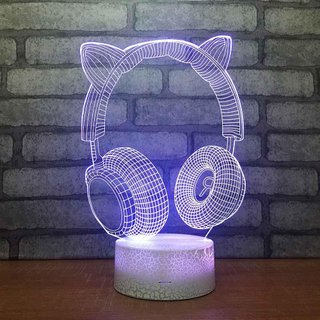 Lámpara Led Auriculares de música, 3D Luz de Noche para Niños, LED Luz de Noche Óptico Ilusión 16 Colores Cambian con Control Remoto Lamparas de Mesita de Noche Regalos para Infantil Niñas Bebe