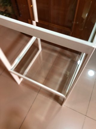 Mesa auxiliar forja blanca y cristal