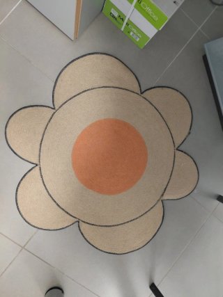 Alfombra de Yute Flor Beige y Naranja