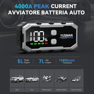YUSMAN Powerbank 12800mAh Arrancador Coche