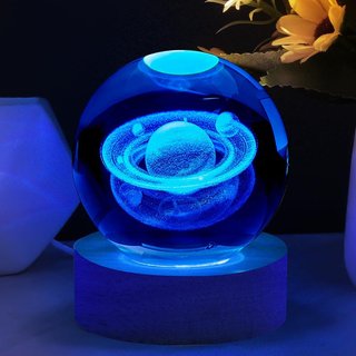 Bola de cristal 3D 6cm 360gr (sistema solar) Bola de cristal 3D, luz nocturna, astronomía, lámpara LED con base de madera, carga USB, regalo de cumpleaños