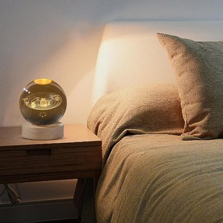 Bola de cristal 3D 6cm 360gr (sistema solar) Bola de cristal 3D, luz nocturna, astronomía, lámpara LED con base de madera, carga USB, regalo de cumpleaños