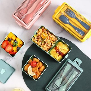 Lonchera Infantil Lychico (verde)ca Bento con tenedor de cuchara, apilable, 2 capas, 3 compartimentos, a prueba de fugas, Nuevo, rosa