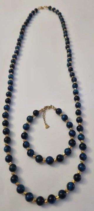 Conjunto Collar y Pulsera Ojo de Tigre Azul