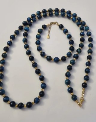 Conjunto Collar y Pulsera Ojo de Tigre Azul