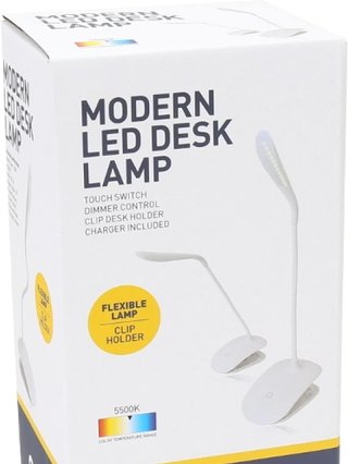 Lampara Escritorio Clip Flexible Modelo PDL01C lámpara de Escritorio led, Color Blanco, botón táctil, Base con Forma de Clip, 3,5w, 5500k, 3 Niveles de iluminación, Flexible, pdl01cw