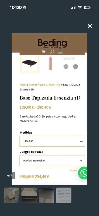Somier tapizado beige con patas madera