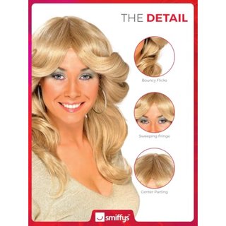 Smiffys Peluca años 70, Rubia, Larga, ondulada y a capas Halloween, Carnaval