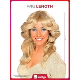 Smiffys Peluca años 70, Rubia, Larga, ondulada y a capas Halloween, Carnaval
