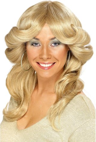 Smiffys Peluca años 70, Rubia, Larga, ondulada y a capas Halloween, Carnaval