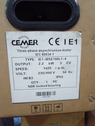 Motor CEMER trifásico 3CV 2.2kW IE1 IP55