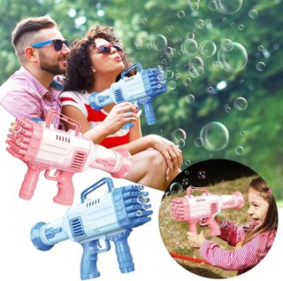 Metralleta pistola rosa Burbuja de 32 agujeros con luces LED coloridas mejoradas, máquina automática, sopla más de 1000 burbujas por minuto para niños y adultos