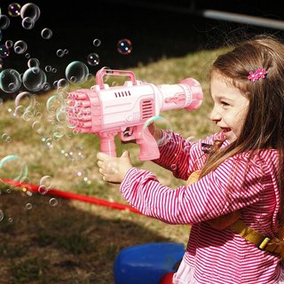 Metralleta pistola rosa Burbuja de 32 agujeros con luces LED coloridas mejoradas, máquina automática, sopla más de 1000 burbujas por minuto para niños y adultos