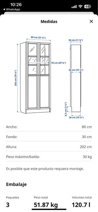 Vitrina Ikea Billy/Osberg Blanca puerta de cristal