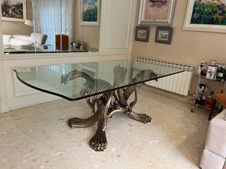 Mesa Comedor Cristal Base Bronce