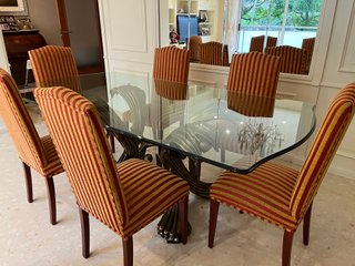 Mesa Comedor Cristal Base Bronce