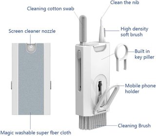 Desikixudy Kit de cepillo limpiador de teclado de computadora 8 en 1, bolígrafo de limpieza de auriculares para auriculares, herramientas de limpieza de teléfono, color blanco