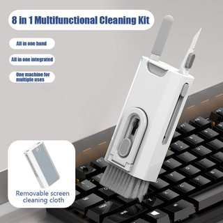Desikixudy Kit de cepillo limpiador de teclado de computadora 8 en 1, bolígrafo de limpieza de auriculares para auriculares, herramientas de limpieza de teléfono, color blanco