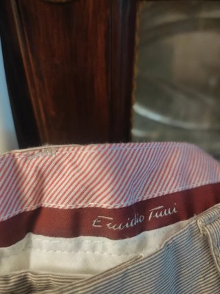 Pantalón de rayas finas beige y blanco 48,3