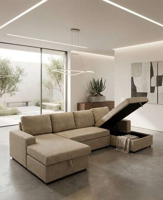 Sofá cama chaiselongue doble beige