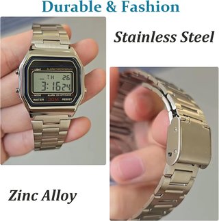 Ausla Reloj de Pulsera Digital Vintage, 30M Resistente Al Agua, Impermeable Acero Inoxidable plata, NUEVO