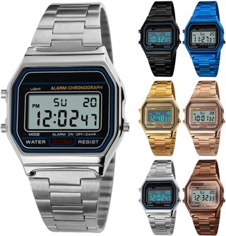 Ausla Reloj de Pulsera Digital Vintage, 30M Resistente Al Agua, Impermeable Acero Inoxidable plata, NUEVO