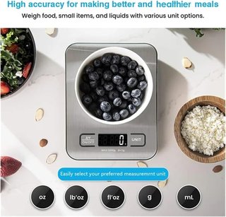 Bascula De Cocina Digital 5 Kg/10 Kg Panel De Acero Inoxidable Carga USB Báscula cocina Electronic-Scale De Plataforma Pequeña Precisa Pantalla LCD Multifunción Portátil