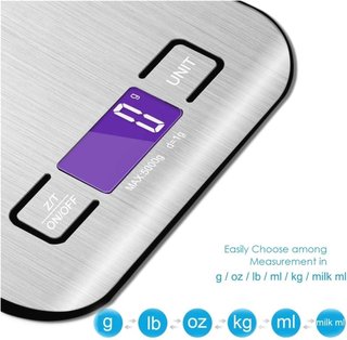 Bascula De Cocina Digital 5 Kg/10 Kg Panel De Acero Inoxidable Carga USB Báscula cocina Electronic-Scale De Plataforma Pequeña Precisa Pantalla LCD Multifunción Portátil