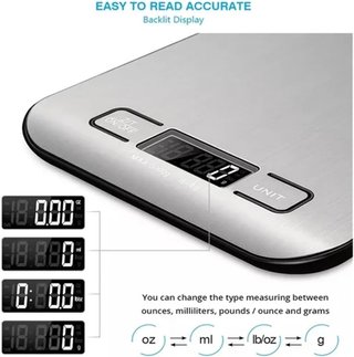 Bascula De Cocina Digital 5 Kg/10 Kg Panel De Acero Inoxidable Carga USB Báscula cocina Electronic-Scale De Plataforma Pequeña Precisa Pantalla LCD Multifunción Portátil