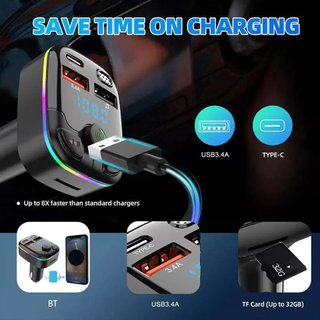 Cargador Coche BT MP3 Modelo-C9 transmisor FM Bluetooth 5,0 PD tipo C reproductor ambiental USB Dual manos libres MP3 cargador tipo C luz inalámbrica