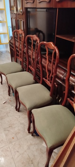 4 Sillas Salón Madera Tapizadas Tela
