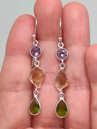 Pendientes Plata 925 Minerales Amatista Citrino Pe