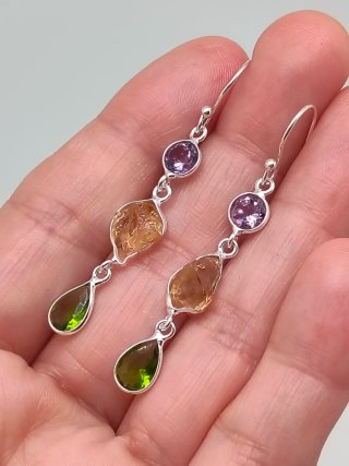 Pendientes Plata 925 Minerales Amatista Citrino Pe
