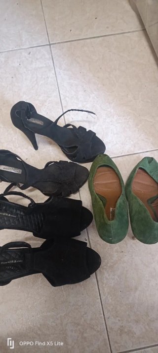 3 Pares Zapatos Tacón Negro y Verde