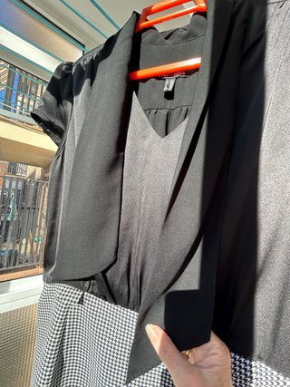 Vestido elegante T 44 negro y pata de gallo