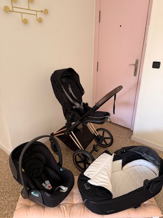 Cybex Priam negro-rose, Capazo + Portabebé