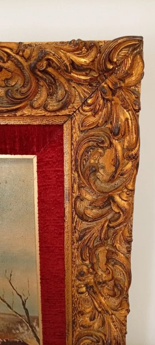 ANTIGUO CUADRO PAISAJE INVERNAL PINTOR JUAN ARAEZ