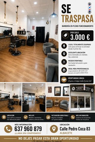 Traspaso peluquería en Albacete muy económica