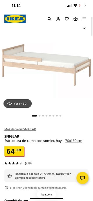 Cama infantil IKEA SNIGLAR madera 70x160