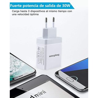 Cargador rapido DeepDream USB 3.0 30W ,3 Puertos, Móvil BLANCO