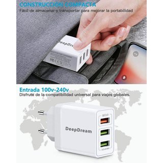Cargador rapido DeepDream USB 3.0 30W ,3 Puertos, Móvil BLANCO