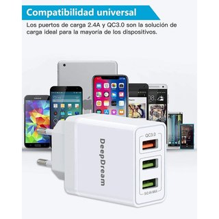 Cargador rapido DeepDream USB 3.0 30W ,3 Puertos, Móvil BLANCO